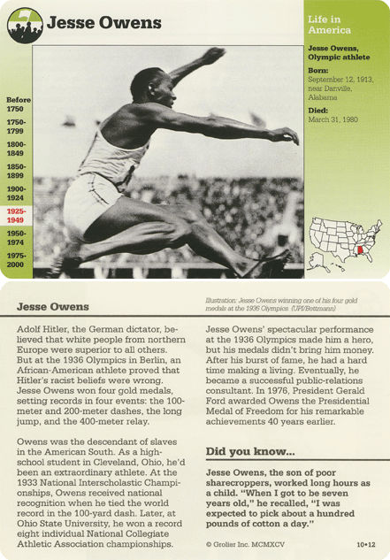 Life in America (Grolier), 1995-2001 - Jesse Owens
